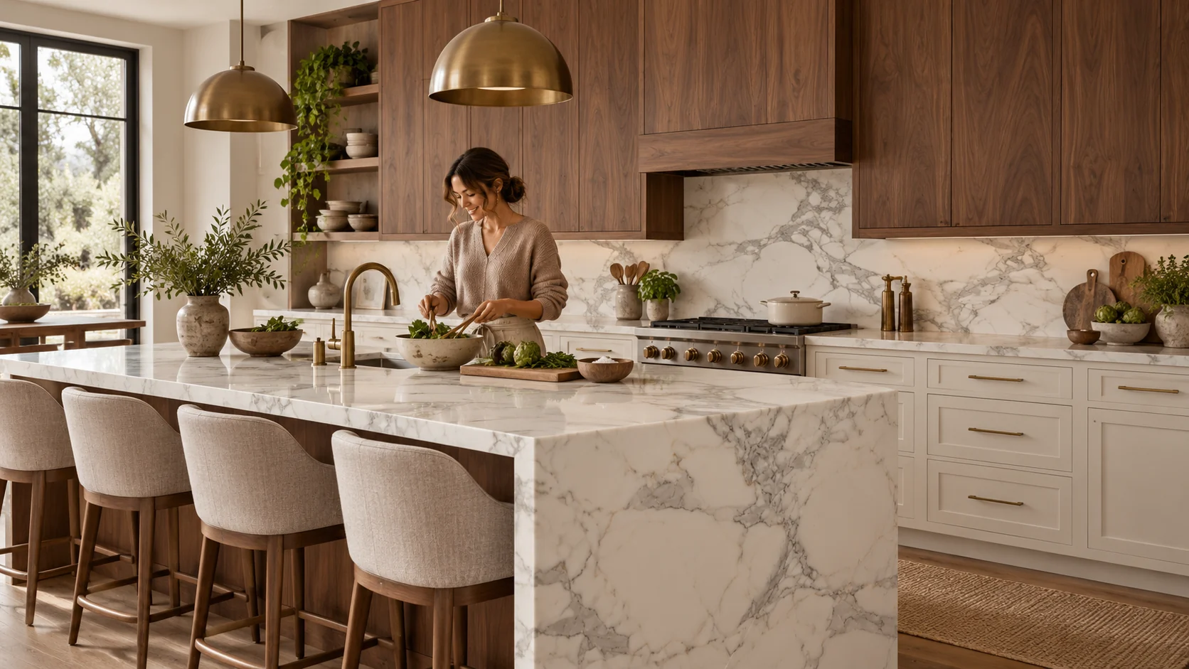Render ilustrativo con Calacatta Gold